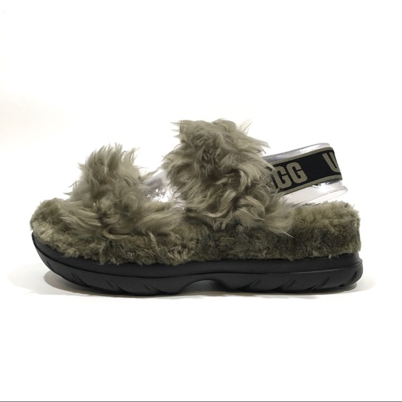UGG Fluff Sugar Slingback Sandal Slipper -Burnt Olive Faux Fur -Women’s US 8 - Picture 1 of 7